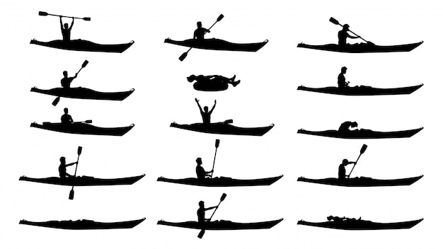 Download Man in kayak silhouette set | Premium Vector