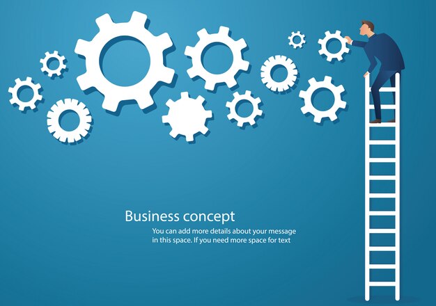 Man on ladder with gears vector illustration Premium Vector