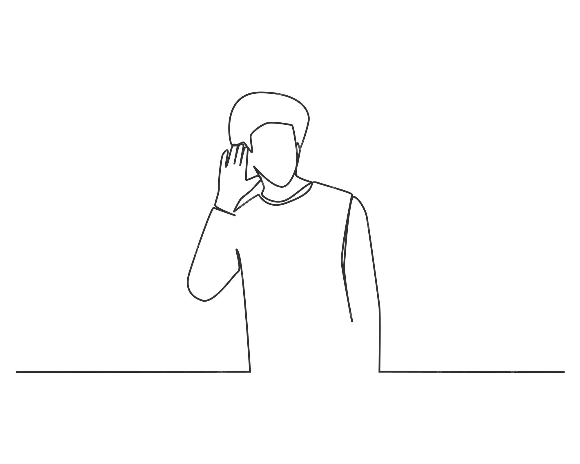 Premium Vector | Man listening a gossip continuous one line illustration