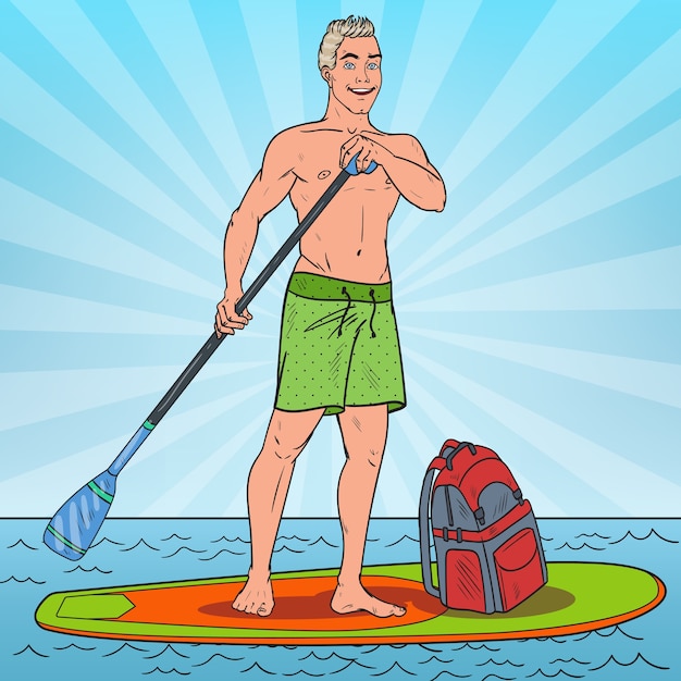 Premium Vector Man paddling on stand up paddle board