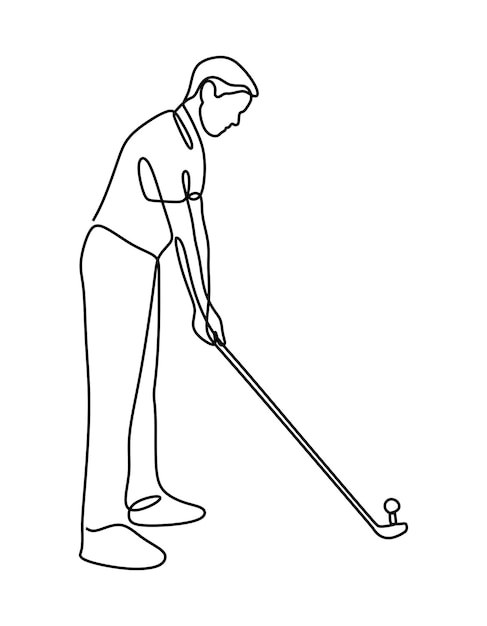 Premium Vector | Man play golf oneline continuous single line art