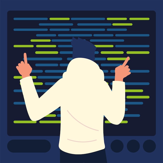 Premium Vector | Man programming codes