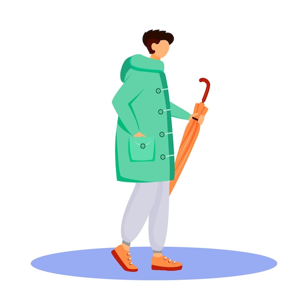 Premium Vector | Man in raincoat flat color faceless character. walking ...