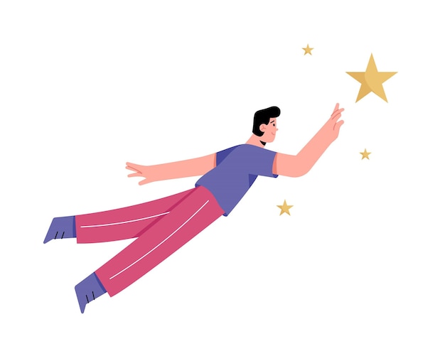 Premium Vector A Man Reaching The Stars For Big Dream