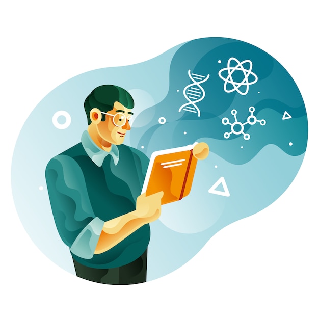 Premium Vector | A Man Reading A Science Book Illustration