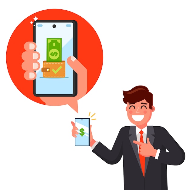Premium Vector | The man received a salary message on the phone ...