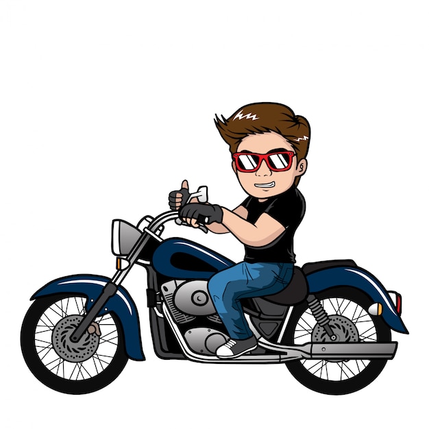 Premium Vector Man Ride Motorcycle Biker Cartoon