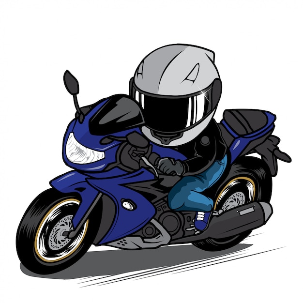 男はスポーツバイクの漫画に乗る スピードバイクイラスト プレミアムベクター