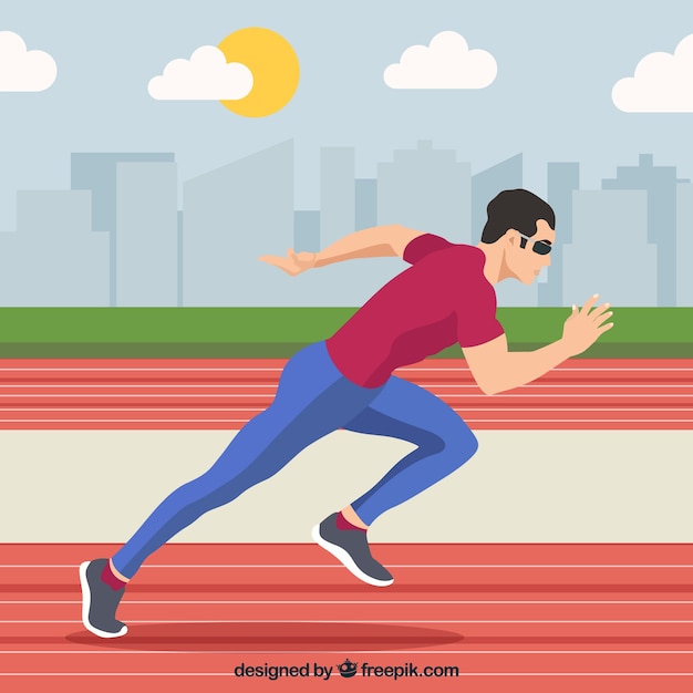 Man running on track background