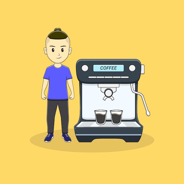 Premium Vector | Man stand with coffe machine