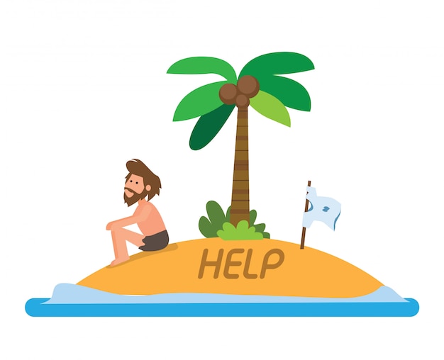 Premium Vector | Man stranded in island flat illustration