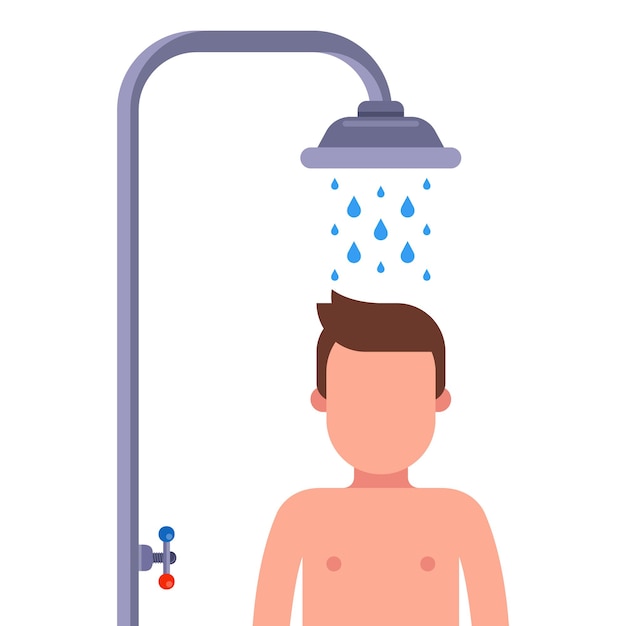 Premium Vector A Man Takes A Shower Flat