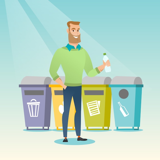 Premium Vector | Man throwing away plastic bottle.