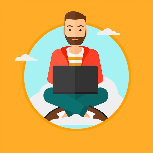 Man using cloud computing technology. Premium Vector