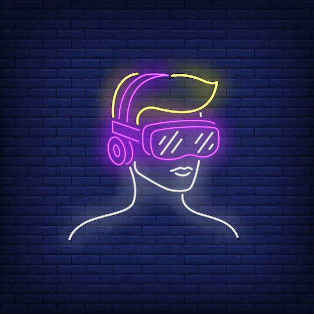 Free Vector | Man wearing virtual reality headset neon sign.