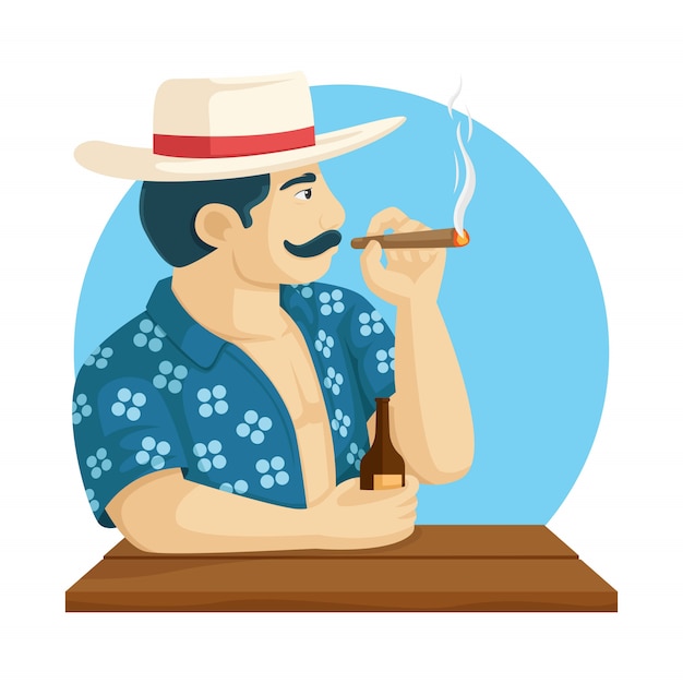 Man with cigarette and beer on hand. summer character vector ...
