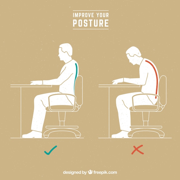 Man with correct position and wrong sitting Vector | Free Download