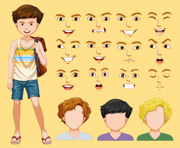 A man with different facial expression Premium Vector