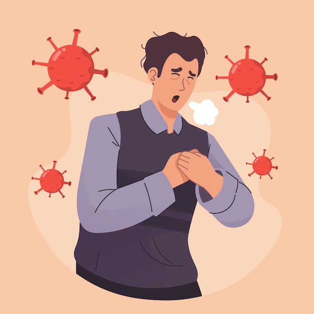 Premium Vector | Man with difficulty breathing. coronavirus symptom