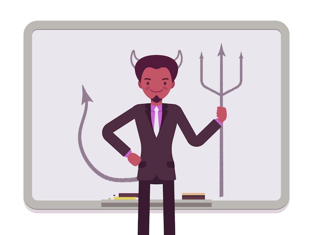 Man with drawn devil Premium Vector