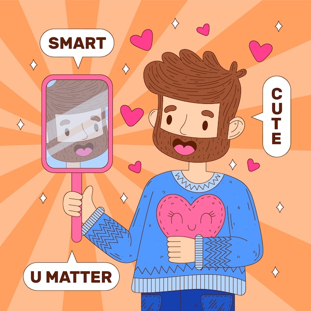 free-vector-man-with-high-self-esteem-complimenting-himself