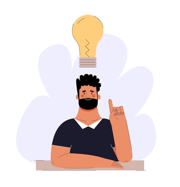 Premium Vector Man With A Light Bulb Above His Head Came Up With An Idea In A Trendy Style