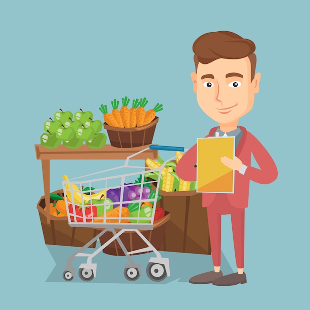 Man with a shopping list vector illustration. Premium Vector