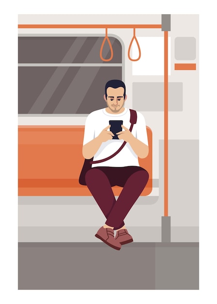 Premium Vector Man With Smartphone In Train Semi Flat Vector Illustration Male Holding Phone 