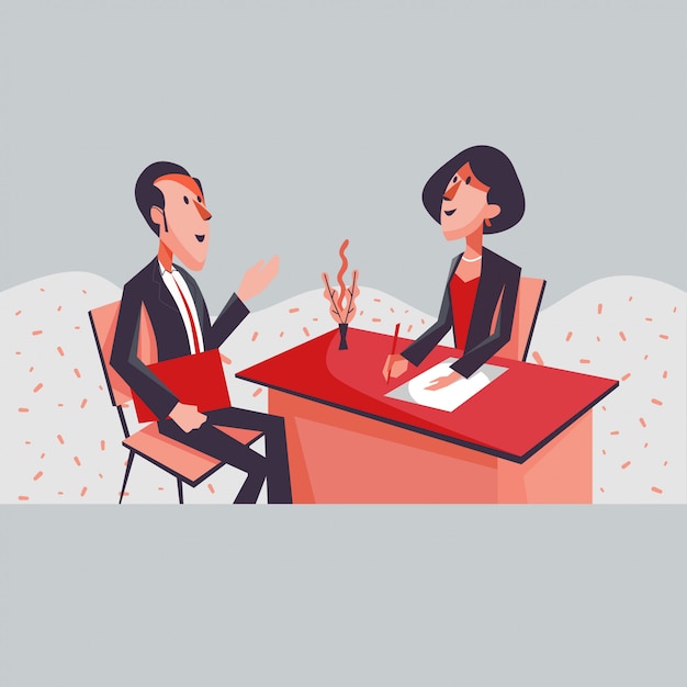 Premium Vector | Man & woman consulting in the office of flat style cartoon