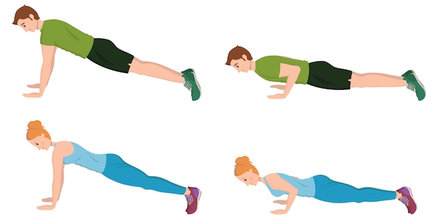 Premium Vector | Man and woman doing push-ups. male and female