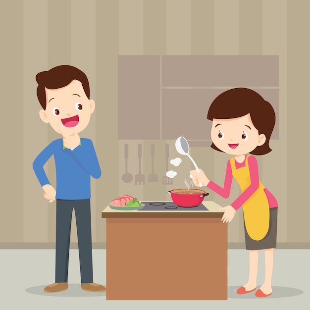 Premium Vector | Man and woman in the kitchen