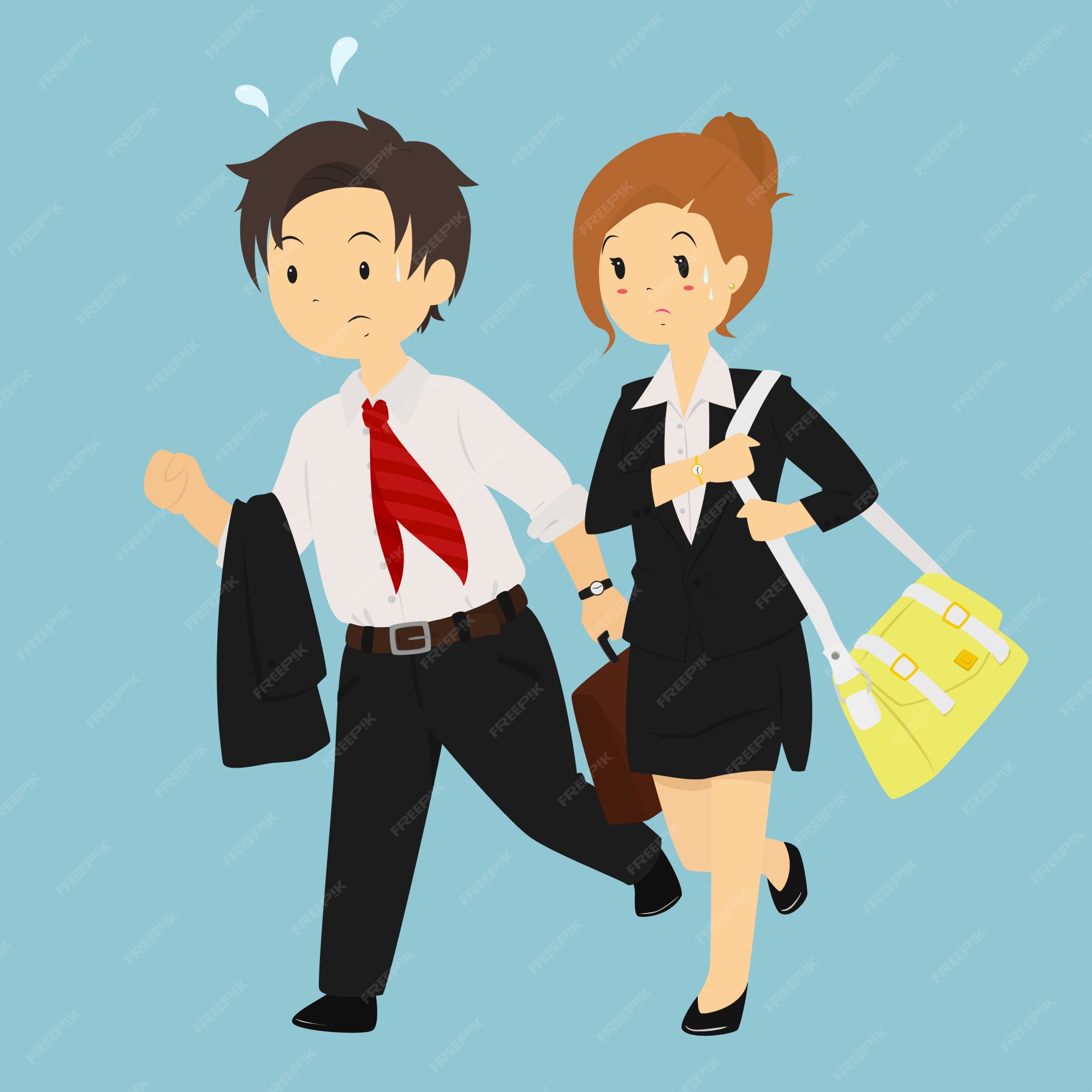 Premium Vector | Man and woman late for work vector character