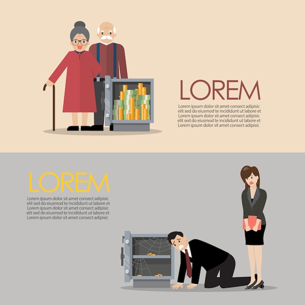 Man and woman with safe business finance concept Premium Vector