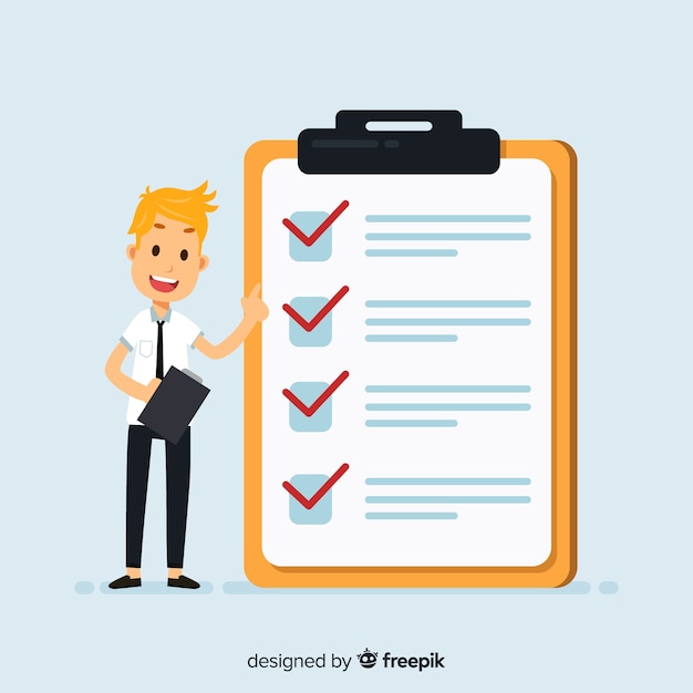 Man working on checklist background Free Vector