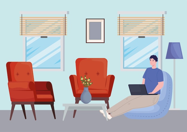 Premium Vector | Man working in livingroom