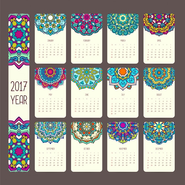 Mandala calendar design Vector Premium Download