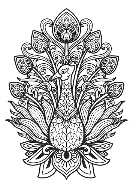 Download Mandala for coloring page peacock design. | Premium Vector