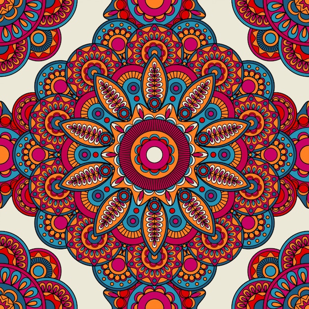 Download Mandala doodle colored seamless pattern | Premium Vector