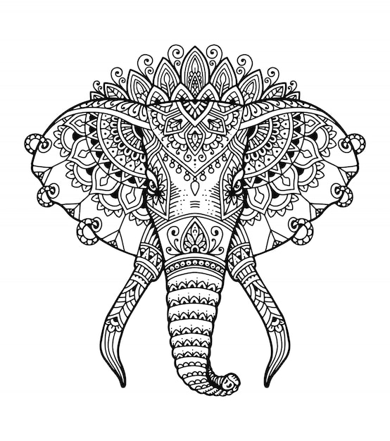 Premium Vector | Mandala elephant head coloring book