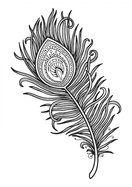 プレミアムベクター ページ孔雀の羽のデザインを着色するためのマンダラ