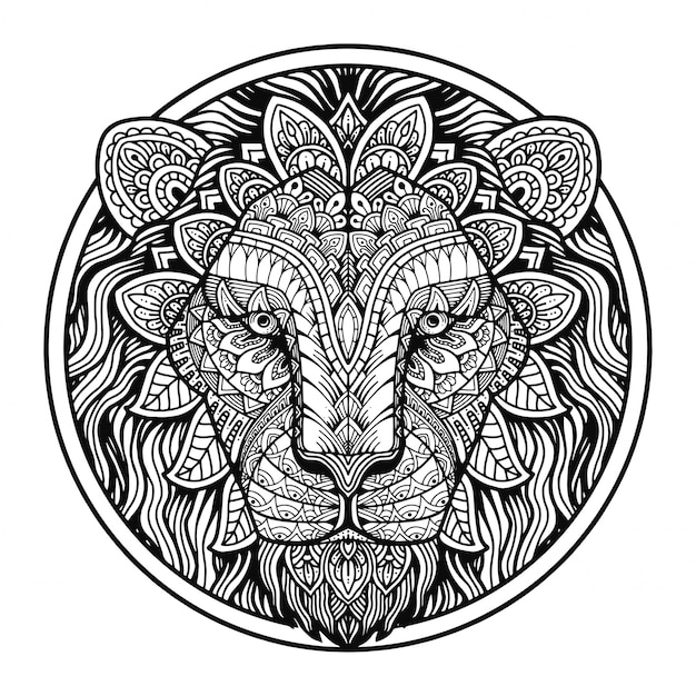 Premium Vector | Mandala lion head coloring book