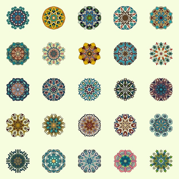 Mandalas collection. round ornament pattern. vintage decorative elements Premium Vector