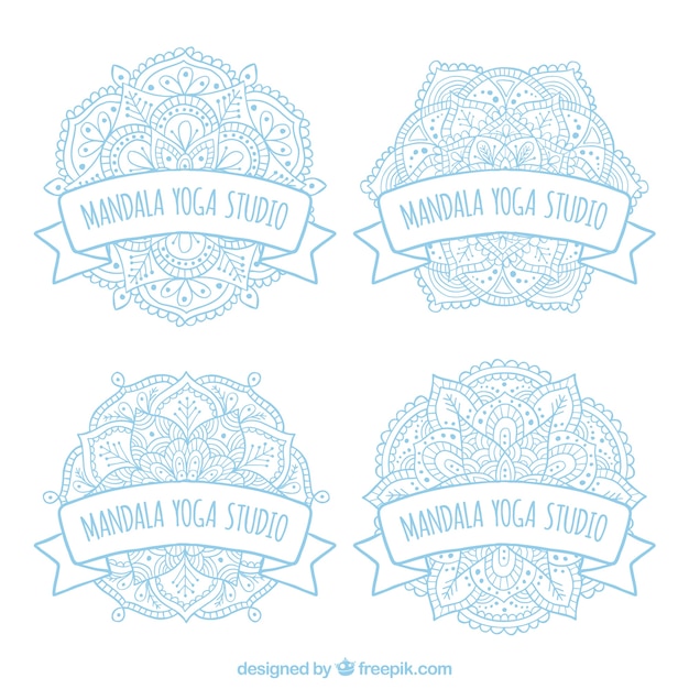 Download Mandalas lightblue yoga logos set Vector | Free Download