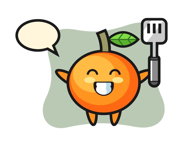 シェフとしてのマンダリンオレンジキャラクターイラストが料理 かわいいスタイル ステッカー ロゴ要素 プレミアムベクター