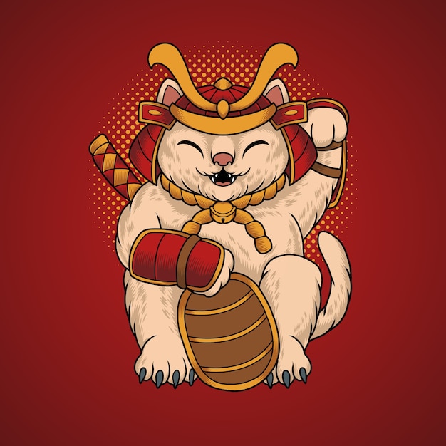 Premium Vector | Maneki neko samurai