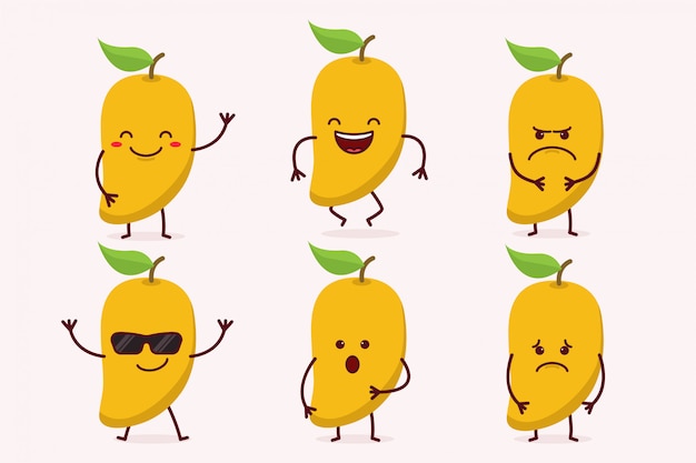 Mango fruit character set | Premium Vector