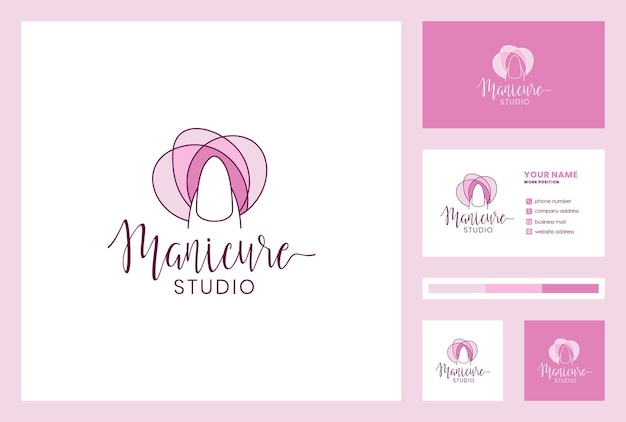  Manicure logo with business card design logo can be used for salon and studio