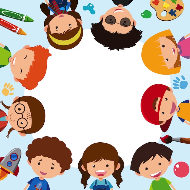 Premium Vector | Many children on frame border