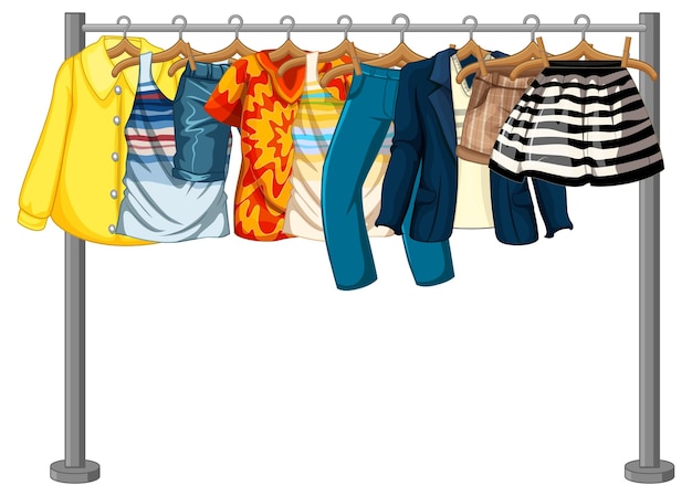 Premium Vector | Many clothes hanging on a clothes rack on white background