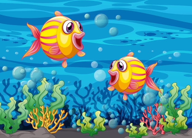 水中イラストの多くのエキゾチックな魚の漫画のキャラクター 無料のベクター